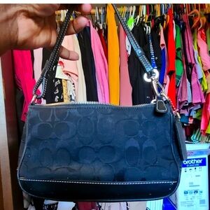 Authentic Coach Black Leather Shoulder Bag with Metallic Hardware